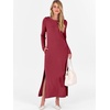 image:imageANRABESS Women Long Sleeve Dresses 2026 Fall Casual Crewneck Loose Fit Split Flowy WrinkleFree Travel Vacation Maxi DressWine Red