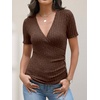 image:imageANRABESS Women Short Sleeve V Neck Shirts  Comfy Soft Slim Fitted Wrap Sexy Top Dressy Casual Daily Wear Work Vacation Going Out Spring Summer SweaterBrown
