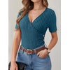 image:imageANRABESS Women Short Sleeve V Neck Shirts  Comfy Soft Slim Fitted Wrap Sexy Top Dressy Casual Daily Wear Work Vacation Going Out Spring Summer SweaterTeal