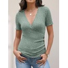 image:imageANRABESS Women Short Sleeve V Neck Shirts  Comfy Soft Slim Fitted Wrap Sexy Top Dressy Casual Daily Wear Work Vacation Going Out Spring Summer SweaterLight Green