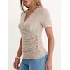 image:imageANRABESS Women Short Sleeve V Neck Shirts  Comfy Soft Slim Fitted Wrap Sexy Top Dressy Casual Daily Wear Work Vacation Going Out Spring Summer SweaterLight Khaki