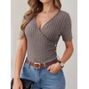 image:imageANRABESS Women Short Sleeve V Neck Shirts  Comfy Soft Slim Fitted Wrap Sexy Top Dressy Casual Daily Wear Work Vacation Going Out Spring Summer SweaterCool Ash Brown