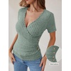 image:imageANRABESS Women Short Sleeve V Neck Shirts  Comfy Soft Slim Fitted Wrap Sexy Top Dressy Casual Daily Wear Work Vacation Going Out Spring Summer SweaterLight Green