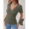 image:imageANRABESS Women Short Sleeve V Neck Shirts  Comfy Soft Slim Fitted Wrap Sexy Top Dressy Casual Daily Wear Work Vacation Going Out Spring Summer SweaterDeep Green