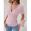 image:imageANRABESS Women Short Sleeve V Neck Shirts  Comfy Soft Slim Fitted Wrap Sexy Top Dressy Casual Daily Wear Work Vacation Going Out Spring Summer SweaterPink