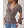 image:imageANRABESS Women Short Sleeve V Neck Shirts  Comfy Soft Slim Fitted Wrap Sexy Top Dressy Casual Daily Wear Work Vacation Going Out Spring Summer SweaterCool Ash Brown