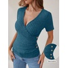image:imageANRABESS Women Short Sleeve V Neck Shirts  Comfy Soft Slim Fitted Wrap Sexy Top Dressy Casual Daily Wear Work Vacation Going Out Spring Summer SweaterTeal