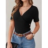 image:imageANRABESS Women Short Sleeve V Neck Shirts  Comfy Soft Slim Fitted Wrap Sexy Top Dressy Casual Daily Wear Work Vacation Going Out Spring Summer SweaterBlack