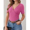 image:imageANRABESS Women Short Sleeve V Neck Shirts  Comfy Soft Slim Fitted Wrap Sexy Top Dressy Casual Daily Wear Work Vacation Going Out Spring Summer SweaterHot Pink