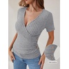 image:imageANRABESS Women Short Sleeve V Neck Shirts  Comfy Soft Slim Fitted Wrap Sexy Top Dressy Casual Daily Wear Work Vacation Going Out Spring Summer SweaterGrey