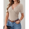 image:imageANRABESS Women Short Sleeve V Neck Shirts  Comfy Soft Slim Fitted Wrap Sexy Top Dressy Casual Daily Wear Work Vacation Going Out Spring Summer SweaterLight Khaki