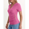 image:imageANRABESS Women Short Sleeve V Neck Shirts  Comfy Soft Slim Fitted Wrap Sexy Top Dressy Casual Daily Wear Work Vacation Going Out Spring Summer SweaterHot Pink