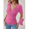 image:imageANRABESS Women Short Sleeve V Neck Shirts  Comfy Soft Slim Fitted Wrap Sexy Top Dressy Casual Daily Wear Work Vacation Going Out Spring Summer SweaterHot Pink