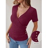 image:imageANRABESS Women Short Sleeve V Neck Shirts  Comfy Soft Slim Fitted Wrap Sexy Top Dressy Casual Daily Wear Work Vacation Going Out Spring Summer SweaterBurgundy
