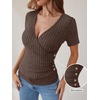 image:imageANRABESS Women Short Sleeve V Neck Shirts  Comfy Soft Slim Fitted Wrap Sexy Top Dressy Casual Daily Wear Work Vacation Going Out Spring Summer SweaterChocolate Brown