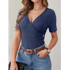 image:imageANRABESS Women Short Sleeve V Neck Shirts  Comfy Soft Slim Fitted Wrap Sexy Top Dressy Casual Daily Wear Work Vacation Going Out Spring Summer SweaterDark Blue