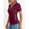 image:imageANRABESS Women Short Sleeve V Neck Shirts  Comfy Soft Slim Fitted Wrap Sexy Top Dressy Casual Daily Wear Work Vacation Going Out Spring Summer SweaterBurgundy