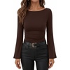 image:imageANRABESS Womens Bell Long Sleeve Boat Neck Crop Tops  Stretchy SoftRuched Slim Fitted ShirtsCute Stylish Y2K Street TeeGoing Out Travel AllDay WearFall FashionYoung GirlsBrown