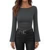 image:imageANRABESS Womens Bell Long Sleeve Boat Neck Crop Tops  Stretchy SoftRuched Slim Fitted ShirtsCute Stylish Y2K Street TeeGoing Out Travel AllDay WearFall FashionYoung GirlsGrey