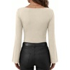 image:imageANRABESS Womens Bell Long Sleeve Boat Neck Crop Tops  Stretchy SoftRuched Slim Fitted ShirtsCute Stylish Y2K Street TeeGoing Out Travel AllDay WearFall FashionYoung GirlsBeige