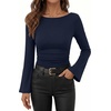 image:imageANRABESS Womens Bell Long Sleeve Boat Neck Crop Tops  Stretchy SoftRuched Slim Fitted ShirtsCute Stylish Y2K Street TeeGoing Out Travel AllDay WearFall FashionYoung GirlsNavy Blue