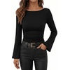 image:imageANRABESS Womens Bell Long Sleeve Boat Neck Crop Tops  Stretchy SoftRuched Slim Fitted ShirtsCute Stylish Y2K Street TeeGoing Out Travel AllDay WearFall FashionYoung GirlsBlack