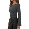 image:imageANRABESS Womens Bell Long Sleeve Boat Neck Crop Tops  Stretchy SoftRuched Slim Fitted ShirtsCute Stylish Y2K Street TeeGoing Out Travel AllDay WearFall FashionYoung GirlsGrey