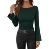 image:imageANRABESS Womens Bell Long Sleeve Boat Neck Crop Tops  Stretchy SoftRuched Slim Fitted ShirtsCute Stylish Y2K Street TeeGoing Out Travel AllDay WearFall FashionYoung GirlsForest Green