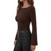 image:imageANRABESS Womens Bell Long Sleeve Boat Neck Crop Tops  Stretchy SoftRuched Slim Fitted ShirtsCute Stylish Y2K Street TeeGoing Out Travel AllDay WearFall FashionYoung GirlsBrown