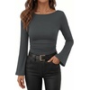 image:imageANRABESS Womens Bell Long Sleeve Boat Neck Crop Tops  Stretchy SoftRuched Slim Fitted ShirtsCute Stylish Y2K Street TeeGoing Out Travel AllDay WearFall FashionYoung GirlsGrey