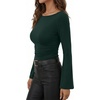 image:imageANRABESS Womens Bell Long Sleeve Boat Neck Crop Tops  Stretchy SoftRuched Slim Fitted ShirtsCute Stylish Y2K Street TeeGoing Out Travel AllDay WearFall FashionYoung GirlsForest Green