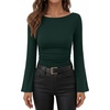 image:imageANRABESS Womens Bell Long Sleeve Boat Neck Crop Tops  Stretchy SoftRuched Slim Fitted ShirtsCute Stylish Y2K Street TeeGoing Out Travel AllDay WearFall FashionYoung GirlsForest Green