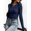 image:imageANRABESS Womens Long Sleeve Ruched Tops  Crew Neck Slim Fitted Basic Tee Shirt Soft Ribbed Stretchy Layer Fall Winter Business Casual amp Work amp Travel Everyday WearNavy Blue