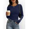 image:imageANRABESS Womens Long Sleeve Ruched Tops  Crew Neck Slim Fitted Basic Tee Shirt Soft Ribbed Stretchy Layer Fall Winter Business Casual amp Work amp Travel Everyday WearNavy Blue