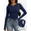 image:imageANRABESS Womens Long Sleeve Ruched Tops  Crew Neck Slim Fitted Basic Tee Shirt Soft Ribbed Stretchy Layer Fall Winter Business Casual amp Work amp Travel Everyday WearNavy Blue