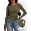 image:imageANRABESS Womens Long Sleeve Ruched Tops  Crew Neck Slim Fitted Basic Tee Shirt Soft Ribbed Stretchy Layer Fall Winter Business Casual amp Work amp Travel Everyday WearOlive Green