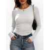 image:imageANRABESS Womens Long Sleeve Ruched Tops  Crew Neck Slim Fitted Basic Tee Shirt Soft Ribbed Stretchy Layer Fall Winter Business Casual amp Work amp Travel Everyday WearWhite