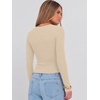 image:imageANRABESS Womens Scoop Neck Fitted Long Sleeve Crop Tops  Comfy Soft Stretch Ribbed T ShirtsSlimBasic Layering TeeCasual Daily Wear Work OutfitsSpring Fall Winter ClothesBeige