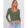 image:imageANRABESS Womens Scoop Neck Fitted Long Sleeve Crop Tops  Comfy Soft Stretch Ribbed T ShirtsSlimBasic Layering TeeCasual Daily Wear Work OutfitsSpring Fall Winter ClothesArmy Green