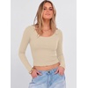 image:imageANRABESS Womens Scoop Neck Fitted Long Sleeve Crop Tops  Comfy Soft Stretch Ribbed T ShirtsSlimBasic Layering TeeCasual Daily Wear Work OutfitsSpring Fall Winter ClothesBeige