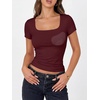 image:imageANRABESS Womens Short Sleeve Double Lined Tops Built in Bra  Square Neck CroppedSlim Fitted Basic Tee Shirts Soft Stretchy Breathable for SummerGoing Out Work Everyday WearBurgundy