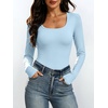image:imageANRABESS Womens Square Neck Long Sleeve Double Lined Tops  Soft Comfy Stretchy Slim Basic Tee Shirts Going Out Work amp Casual  Fall Winter Outfits Trendy Y2K Layering UnderscrubLight Blue