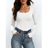 image:imageANRABESS Womens Square Neck Long Sleeve Double Lined Tops  Soft Comfy Stretchy Slim Basic Tee Shirts Going Out Work amp Casual  Fall Winter Outfits Trendy Y2K Layering UnderscrubOffwhite