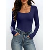 image:imageANRABESS Womens Square Neck Long Sleeve Double Lined Tops  Soft Comfy Stretchy Slim Basic Tee Shirts Going Out Work amp Casual  Fall Winter Outfits Trendy Y2K Layering UnderscrubNavy Blue