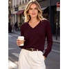 image:imageANRABESS Womens Sweaters V Neck Scallop Long Sleeve Pullover  Soft Lightweight Knit Top Cute Ribbed Cuff Loose Fit Casual Basic Elegant Office Work Daily Wear Fall Spring OutfitsDrak Red