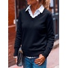 image:imageANRABESS Womens Sweaters V Neck Scallop Long Sleeve Pullover  Soft Lightweight Knit Top Cute Ribbed Cuff Loose Fit Casual Basic Elegant Office Work Daily Wear Fall Spring OutfitsNavy Blue