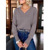 image:imageANRABESS Womens Sweaters V Neck Scallop Long Sleeve Pullover  Soft Lightweight Knit Top Cute Ribbed Cuff Loose Fit Casual Basic Elegant Office Work Daily Wear Fall Spring OutfitsNutmeg
