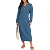 image:imageANRABESS Women Long Sleeve Button V Neck Oversized Casual Loose Fit Waffle Knit Fall Midi Sweater Dress 2026 Trendy OutfitsDusty Blue