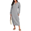 image:imageANRABESS Women Long Sleeve Button V Neck Oversized Casual Loose Fit Waffle Knit Fall Midi Sweater Dress 2026 Trendy OutfitsGrey