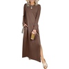 image:imageANRABESS Women Long Sleeve Dresses 2026 Fall Casual Crewneck Loose Fit Split Flowy WrinkleFree Travel Vacation Maxi DressBrown